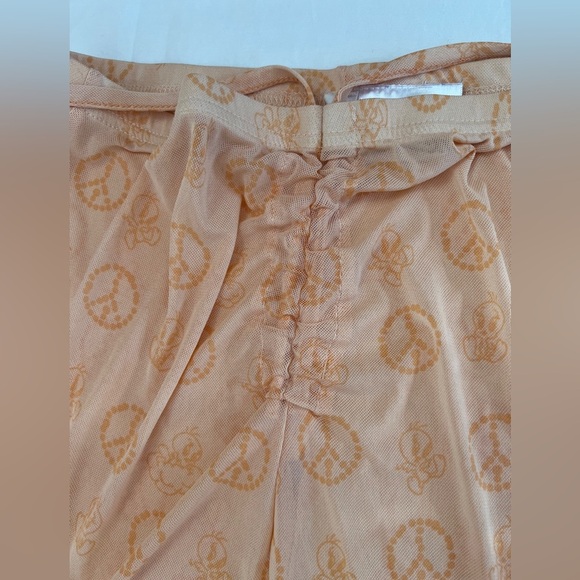 Looney Tunes Peach Graphic Mesh Bell bottom cinched waist Y2K Pants L - Picture 8 of 12